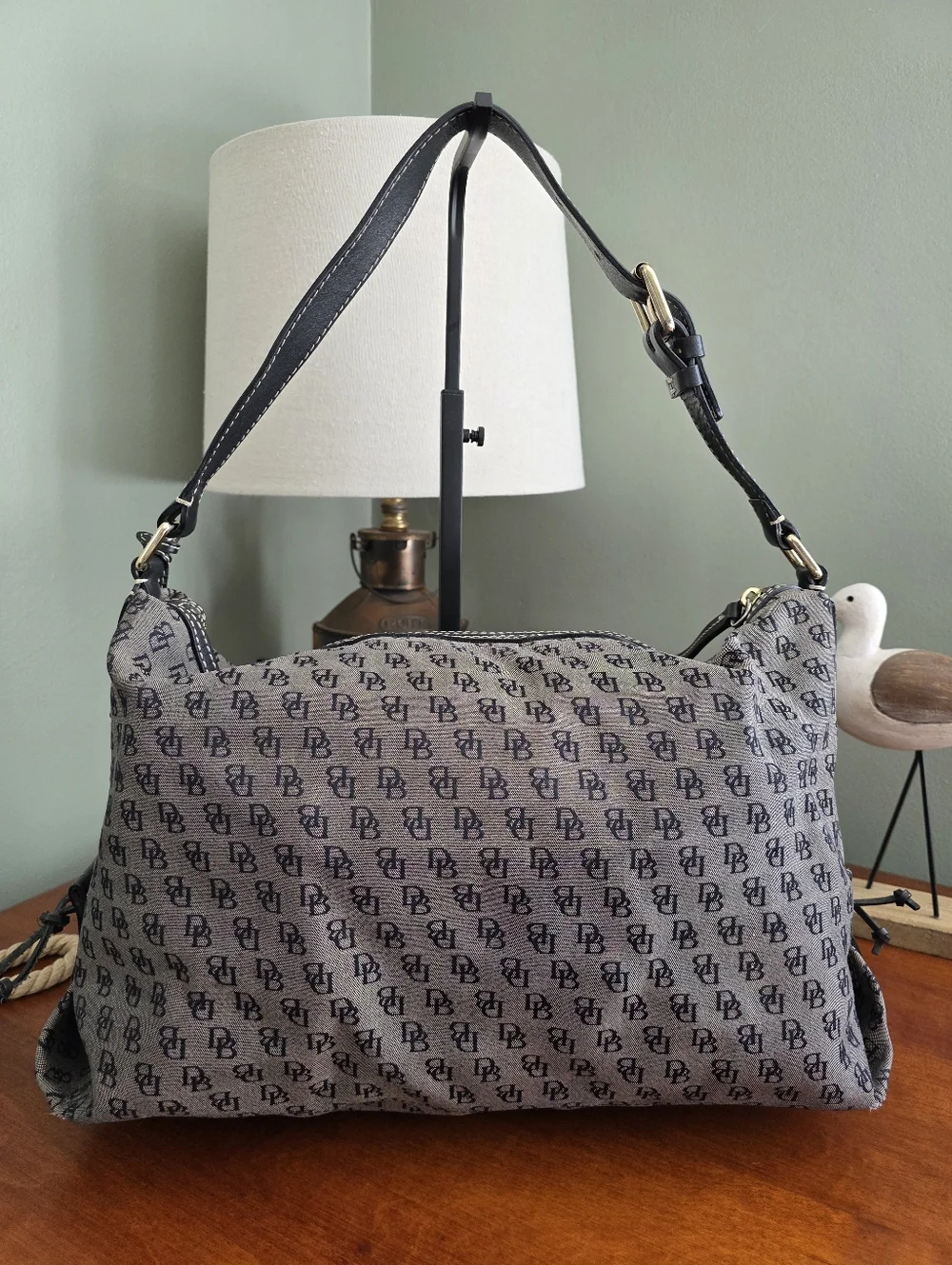 Dooney & Bourke Signature DB Monogram Canvas Hobo Shoulder Bag Y2K Vintage